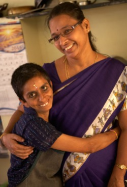 Families For Children has become a respected resource in its community of Podanur. Not a child when she arrived at FFC 15 years ago, Pushpa (left), with FFC co-ordinator Jaga, was found living in the streets. Although unable to speak, she is a gregarious personality who loves fashion. Her favorite day is when clothing donations arrive.