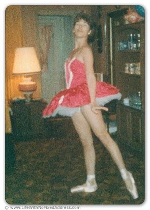 Organizing the photos my mother saved, I see that, despite the wrinkles and saggy knees, I am virtually unchanged since I was a teeanger. At 33, she had me try on my 13-year-old self's ballet tutu. It was the same year that I bought a key lime cocktail dress that I wore at 44 to get married and that still fits at 56, six years after sitting behind the wheel of a big truck.