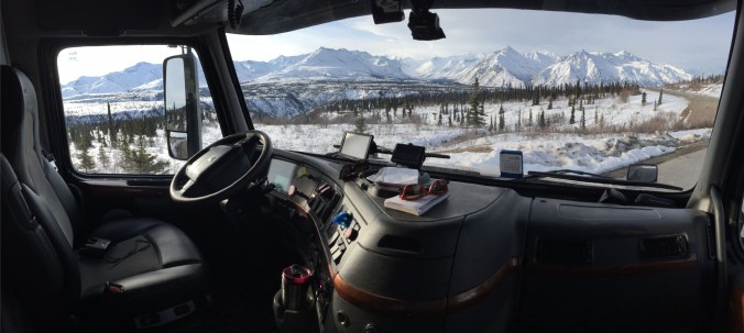 The best office window in the world is in my tractor. We spent the night in a pullout and woke up to this scene -- Matanuska Glacier.